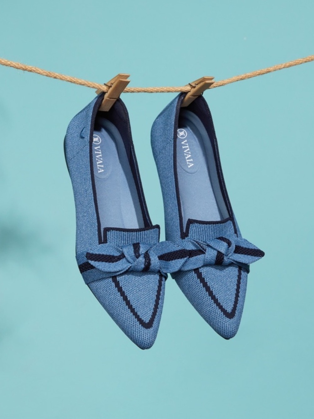 Vivaia Michelle 2.0 Pointed Toe Bow Loafers Denim & Navy